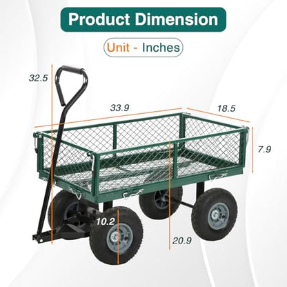 FDW | Heavy Duty Garden Cart with Wheels | Green | 500lbs Capacity - color: Green