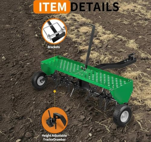 Garvee 48-Inch Tow Behind Plug Aerator,Pull Behind Aerator with Durable Steel Tines Lawn & Tray and Pneumatic Tires Tow Behind Spike Aerator for Lawn, Farm,Planting,Green - color: Green, size: 48in
