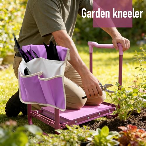 Folding Garden Stool and Kneeler, Heavy Duty Garden Kneeler and Seat, Kneeling Device for Gardening, Gardeners and Seniors (Purple) - color: Purple