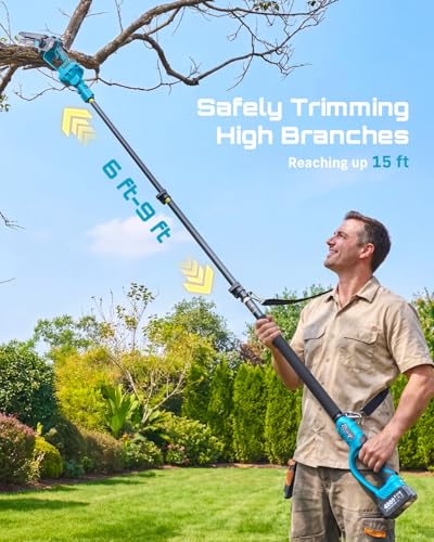 SEESII 4-in-1 Pole Saw & Pruning Shears Combo Kit with Brushless Motor - color: Deep Blue