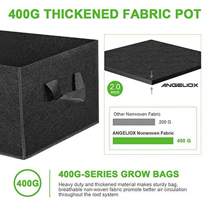 ANGELIOX 1 Pack 38 Gallon Grow Bags, 400g Thickened Nonwoven Fabric Raised Garden Bed Square Flower Planter Containers for Carrot Onion,Flowers,Fruit/Growing Pots with Handles(120x60x20cm) - size: 120*60*20