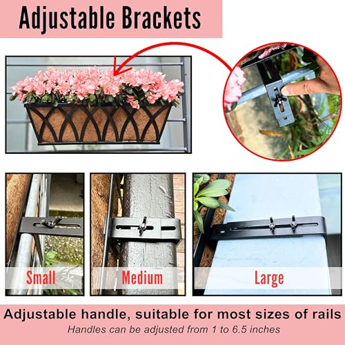 LaLaGreen Deck Railing Planter (24 in, 2 Pack) Black Metal Flower Box - size: 24" (60cm) x 2 pack