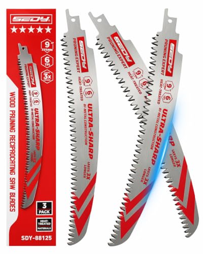 9 Inch Japanese Teeth Reciprocating Saw Blades, Arc Edge Wood Pruning Saw Blades 6TPI for Tree Trimming, Branch Cutting, Green Timber and Wet Wood, 3 Pack - color: 3-Pc 9" Precision Pruning