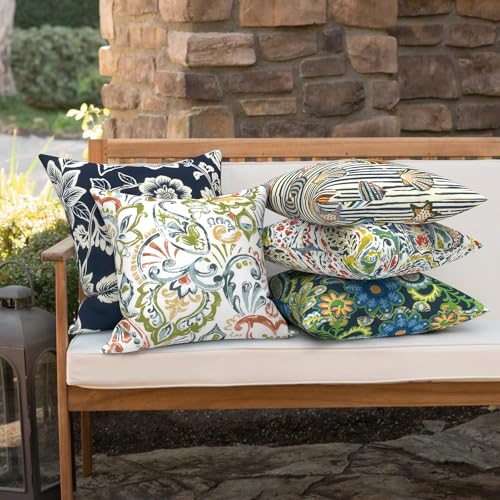 Outdoor 16x16 Inch Throw Pillow Covers Set of 2, Covers ONLY, All Weather Square Pillow Cases, Patio Cushion Pillow of Home Furniture Use, Paisley Botanical - color: Paisley Botanical, size: 16" x 16" (Pack of 2)