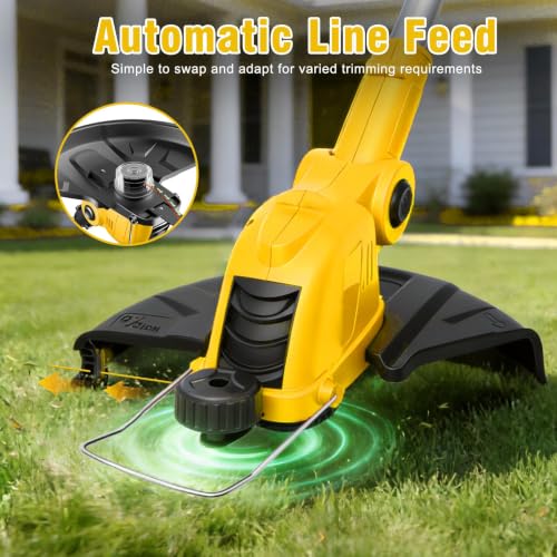 21V Electric Weed Wacker, Auto Line Feed High-Torque Motor - color: Yellow