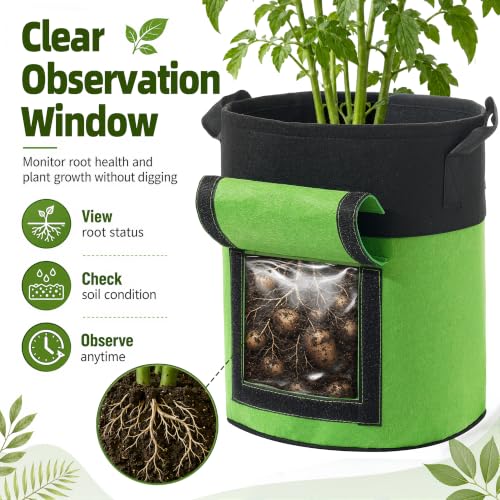 5-Pack 7 Gallon Potato Grow Bags with Harvest Window & Visible Window, Thick Nonwoven Fabric Planter Pots with Handles, Reusable Garden Bags for Potatoes, Carrot, Onion, Tomatoes and Vegetables
