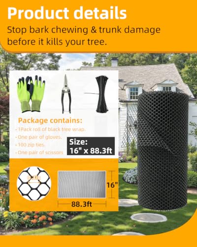 16" x 88.3ft Plastic Chicken Wire Tree Protectors Black HDPE Mesh Fencing - size: 88.3FT
