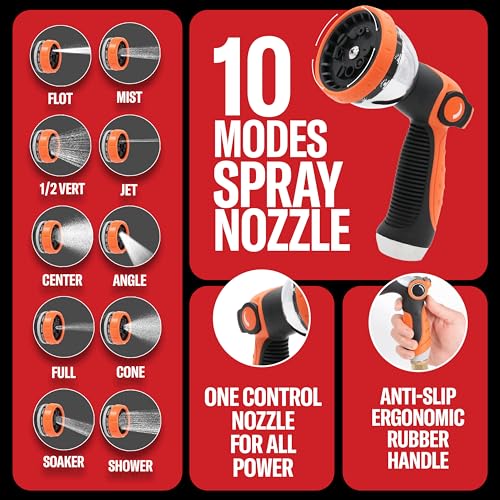 Best 150 ft Metal Garden Hose Set - No-Kink Durable 316 Stainless Steel, 10-Way Zync Spray Nozzle & Hook – Tough Flexible Heavy Duty Water Hoses, 5/8 in, Rust, Weather, LeakProof - size: 150 FT SET
