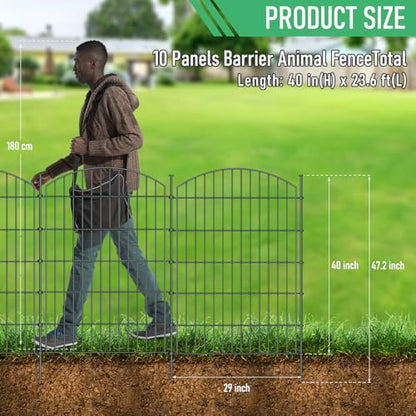10 Panel No Dig Metal Garden Fence 40"H x 23.6'L Dog Fence Outdoor for Yard - size: 10pc 23.6 ft(L) X 40 in(H)-Convex
