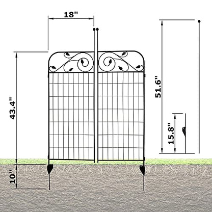 1 Pack 44 Inches x 36 Inches Black Coated Steel Decorative Garden Fence Gate with 8 Leaves, Heavy Duty Metal Wire Border Gate - style: 8 Leaves Gate