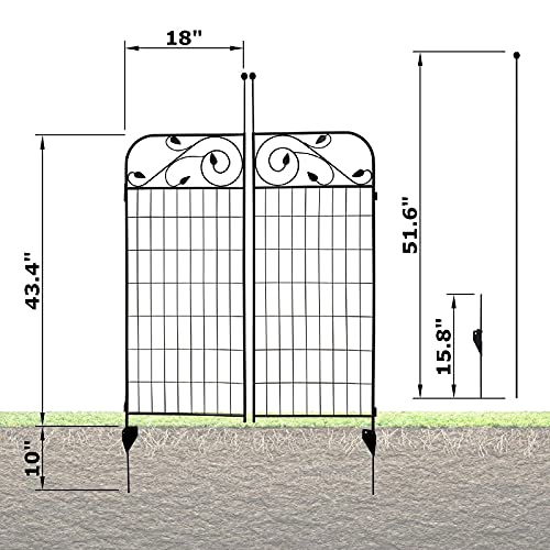 1 Pack 44 Inches x 36 Inches Black Coated Steel Decorative Garden Fence Gate with 8 Leaves, Heavy Duty Metal Wire Border Gate - style: 8 Leaves Gate