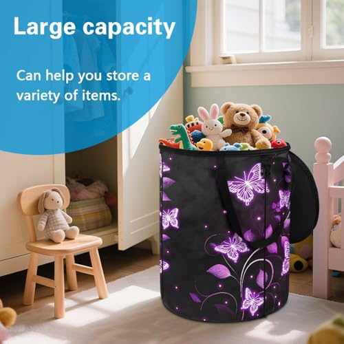 BIGCARJOB Butterfly Recycle Trash Can Storage Portable Trash Can Large Pop-Up Waste Bin Storage Bag for Outside Camping Beach Travel, 22.83x17.71 in - color: Butterfly Print