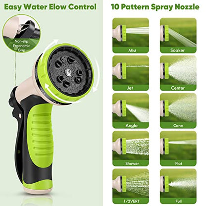 Unywarse Garden Hose 125FT Metal Water Hose with 10 Function Nozzle No-Kink - size: 125ft