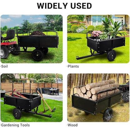 Garvee Garden Utility Trailer, 17 Cu. Ft & 750 LBS Capacity, ATV UTV Hauling Trailer, Tow Behind Steel Dump Cart, Hand Pull or Foot Pedal, Heavy Duty Yard Trailers for Lawn Mower Tractor - size: 750pound&17 cu.ft