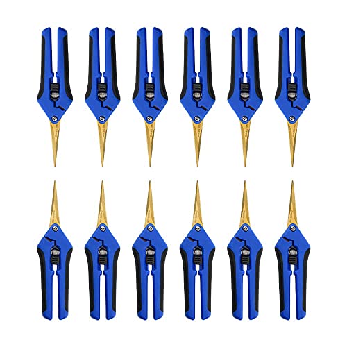 12 Packs Garden Pruning Shears with Curved Blades Trimming Scissors, Gardening Hand Pruning Snips Titanium Coated Precision Bonsai Pruning Shears, Convenient Flower Cutters(Blue) - style: Curved Blade