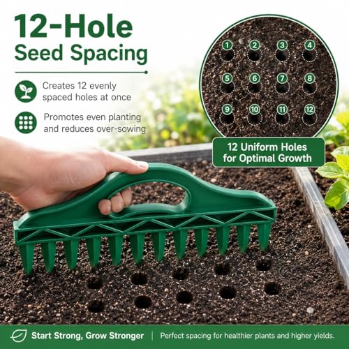 4PCS Garden Seed Planting Tool Kit, Hand Seeder with 12-Hole Dibber and Transplanting Tools, Mini Gardening Tools Set for Vegetable, Flower, Herb and Seed Sowing for Lawn Garden Farm Yard