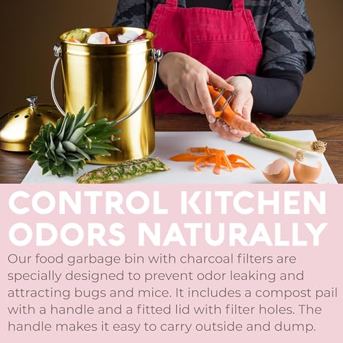 Epica Kitchen Compost Bin for Kitchen Countertops, 1.3 Galllon - Gold - color: Gold