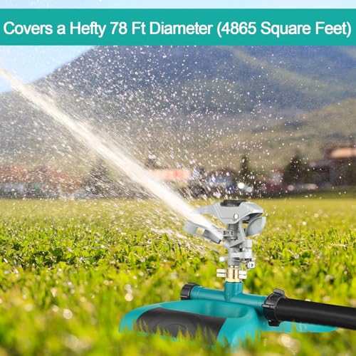 Jingmore Lawn Impact Sprinkler Heavy Duty Rotating Adjustable Pulsating Water Sprinkler Head with Metal Base, Adjustable Spraying Area and Distance for Garden Lawn Yard Irrigation(Blue,1 Packs)