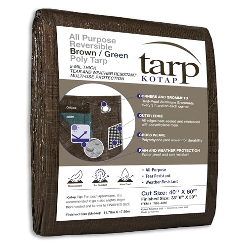 Kotap 40 x 60 Ft. All-Purpose Multi-Use Protection/Coverage 5-mil Poly Tarp, Reversible, Waterproof, Brown/Green, (TBG-4060) - color: Brown/Green, size: 40 x 60 Ft.