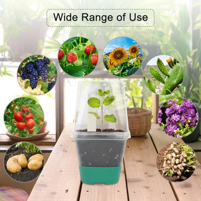 Sankoly 30 Packs Clear Nursery Pots with Plant Labels 3 Inch Plastic Plant Pot with Humidity Domes Silicone Base and Drainage Holes Reusable Seedling Pots