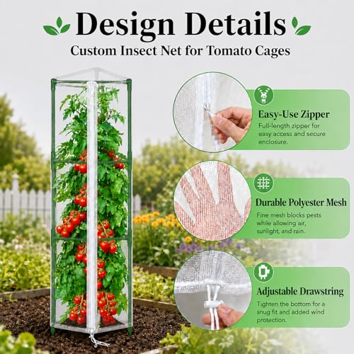 Halatool Garden Tomato Plant Cover Netting, Fits 55–72" Tomato Cages - size: 61 Inch