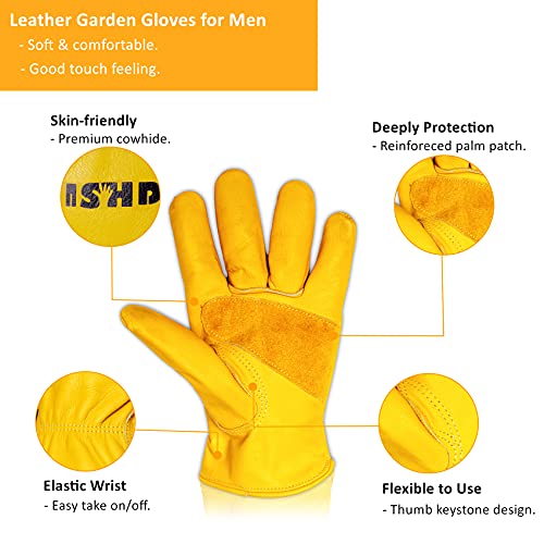 Leather Work Gloves, Puncture Proof Garden Gloves for Women, Heavy Duty Safety Working Gloves for Men - color: Yellow, size: X-Large