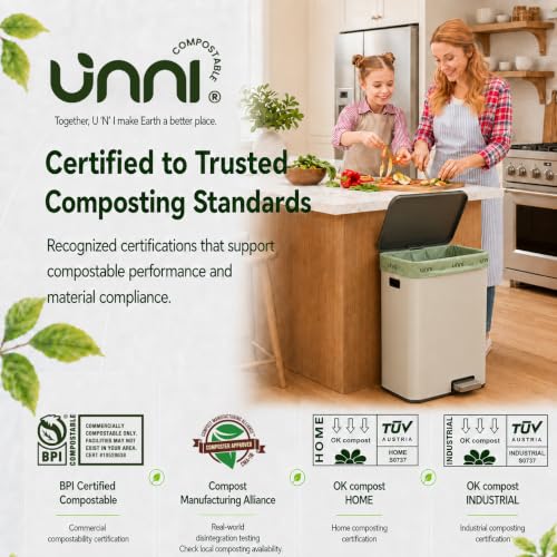 UNNI 8 Gallon Compostable Bags, 100 Count, 30 Liter, Extra Thick 0.85 Mil - size: 100 Count (Pack of 1), style: 8 Gallon