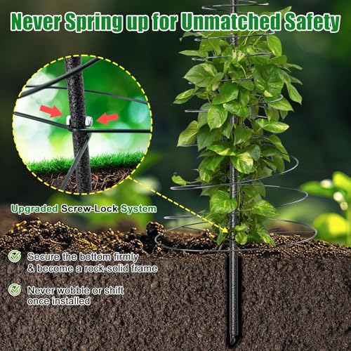 Spiral Frame Trellis for Climbing Plants Outdoor -72" Tall Heavy Duty Metal Garden Plant Tower Support with Anti-Tip Center Pole,for Pole Bean,Berry,Cucumber,Sweet Peas,Clematis,Potted Plants,Vines - size: 12 to 72"