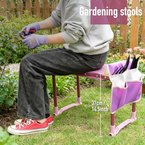 Folding Garden Stool and Kneeler, Heavy Duty Garden Kneeler and Seat, Kneeling Device for Gardening, Gardeners and Seniors (Purple) - color: Purple