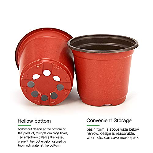 JERIA 200 Pack 6 Inch Plastic Nursery Pots Comewith Drainage Holes, Seedling Flower Plant Container and Seed Starting Pots with 200 Pcs Labels - size: 6 Inch