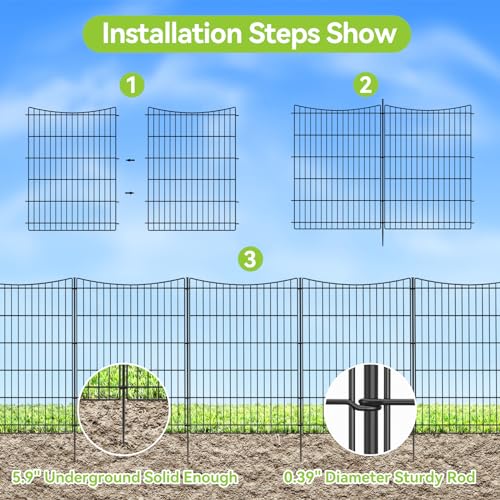 INJOPEXI Decorative Garden Fence 6 Panels 13ft(L)×36in(H) Garden Fences with 6 Panels Rustproof Metal Wire No Dig Temporary Animal Barrier Fencing Outdoor Dog Fence for Yard Patio - Without Gate - size: 6 Panels 13ft(L)-36"(H) - Without Gate