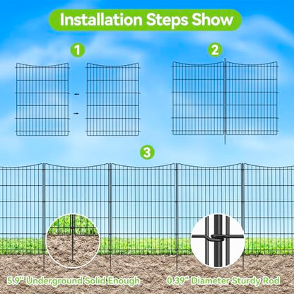 INJOPEXI Decorative Garden Fence 6 Panels 13ft(L)×36in(H) Garden Fences with 6 Panels Rustproof Metal Wire No Dig Temporary Animal Barrier Fencing Outdoor Dog Fence for Yard Patio - Without Gate - size: 6 Panels 13ft(L)-36"(H) - Without Gate