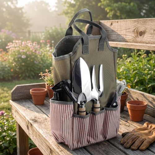 Multi-Pocket Gardening Tool Tote Bag Canvas Garden Organizer with Large Capacity Pouch Durable Tool Carrier for Yard & Patio - color: Cloth-Bag