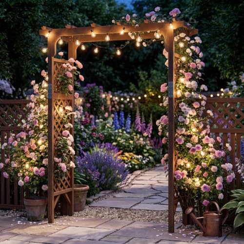 VINGLI Wood Garden Arbor, 85in Wedding Arch Garden Trellis for Plant Climbing, Pergola for Garden Backyard, Lawn (Dark Brown)