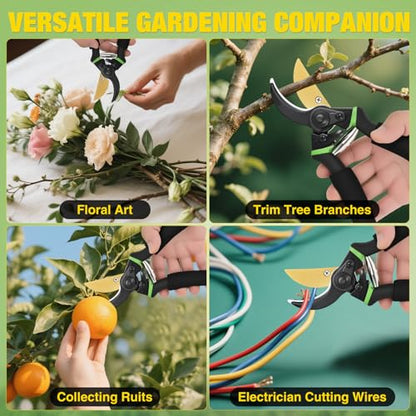 Yesker Pruning Shears for Gardening 8.5" Professional Bypass Garden Scissors Yard Clippers with Sharp SK5 Steel Blade Heavy Duty Hand Pruners for Branch Flower Plant Trimming Cutting Gardening Tools - size: 1PCS 8.5" Black & Green