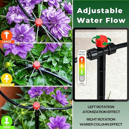 50FT Drip Irrigation System for Starter: Small Garden Quick Connect 1/4" PE Water Tubing Automatic 11Pcs Sprinkler Kit Adjustable Misting Part Watering Hose Outdoor Raised Bed Plants Flower Greenhouse - size: 50FT