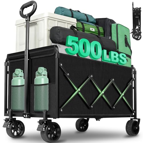 Collapsible Wagons Carts Foldable Heavy Duty, 500LBS Collapsible Wagon Cart - color: Dark Black