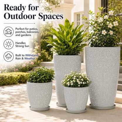 Usocik Large Outdoor Planters, Set of 4, 10/12/21/24 Inch, Sand Matte - color: Speckled Gray Matte