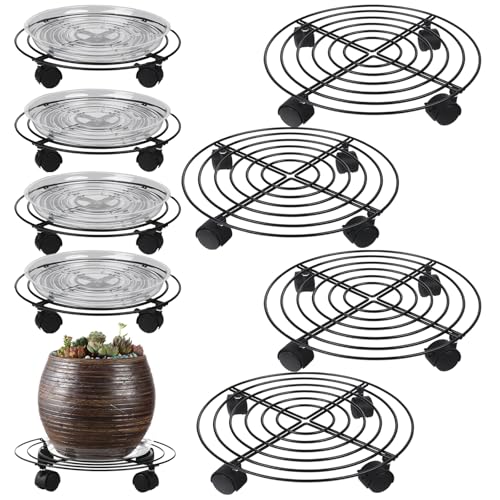 8 Packs Large Metal Plant Caddy with Wheels 13" and 11.8" Heavy-Duty Wrought Iron Rolling Plant Stands with Casters Plant Dolly Plant Roller Base Indoor and Outdoor Plant Pot Movers Planter Rollers - color: Black