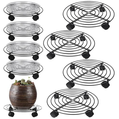 8 Packs Large Metal Plant Caddy with Wheels 13" and 11.8" Heavy-Duty Wrought Iron Rolling Plant Stands with Casters Plant Dolly Plant Roller Base Indoor and Outdoor Plant Pot Movers Planter Rollers - color: Black