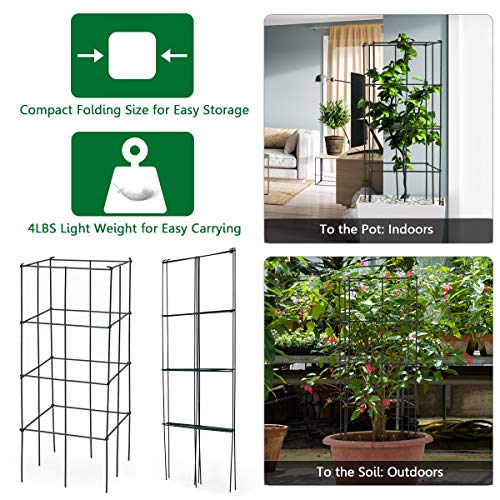 3.25 Ft-4 Pack Tomato Cages for Garden, Folding Plant Cage Support, Multifunctional Adjustable Plant Stakes for Vertical Climbing Plants, Vine, Flowers, Vegetables (16''x 16''x 39'', 4 Pcs)