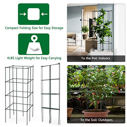 3.25 Ft-4 Pack Tomato Cages for Garden, Folding Plant Cage Support, Multifunctional Adjustable Plant Stakes for Vertical Climbing Plants, Vine, Flowers, Vegetables (16''x 16''x 39'', 4 Pcs)