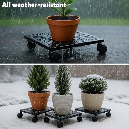 1-Pack 12 Inches Square Metal Plant Caddy with Wheels Heavy Duty Large Rolling Plant Stand Indoor Outdoor Wheeled Planter Dolly Cart with Lockable Casters Flower Pot Mover Roller Trolley, Black
