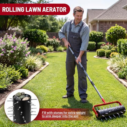 Suchtale Rolling Lawn Aerator with 42 Spikes, 71" Manual Yard Aerator Tool