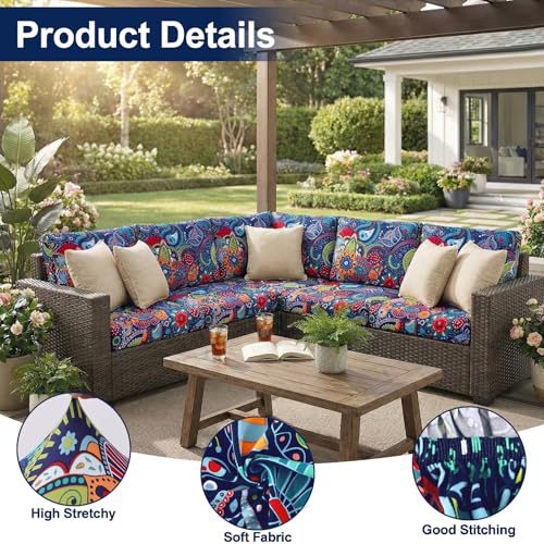 Smiry Waterproof Patio Cushion Covers, Stretch Outdoor Furniture Covers - color: Blue Green, size: 12PCS