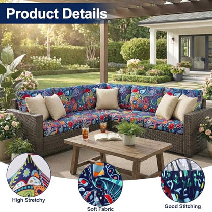 Smiry Waterproof Patio Cushion Covers, Stretch Outdoor Furniture Covers - color: Blue Green, size: 14PCS