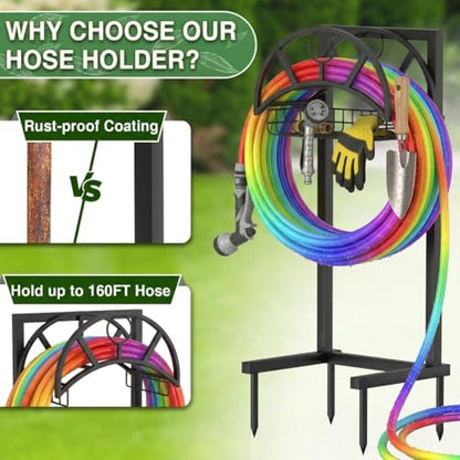 Garden Hose Holder with Basket & 4-Spike Base