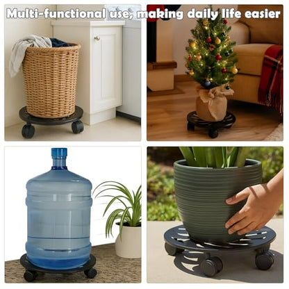 2-Pack 13.5" Round Metal Plant Caddy with Wheels Heavy-Duty Large Rolling Plant Stand Indoor Outdoor Wheeled Planter Dolly Cart Coaster Flower Pot Mover Roller Base, Garden Trolley - size: 13.5 in