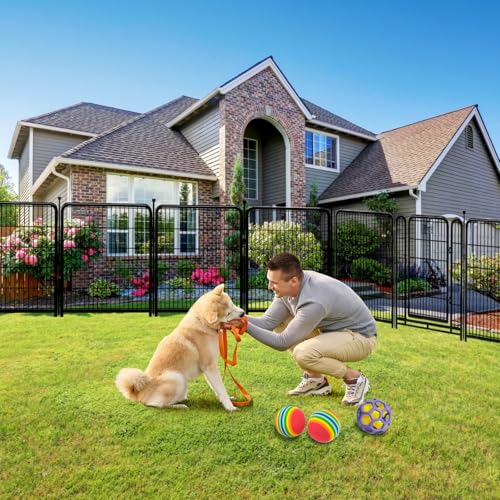 32in(H) Garden Fence with Gate, 8 Panels Total 17.7Ft(L) Wide Door Low Threshold Dog Fence Outdoor for Yard, Heavy Duty Garden Fence Animal Barrier, Flower Beds Fencing, Black - size: 32in(H)×18ft(L) 8 panels
