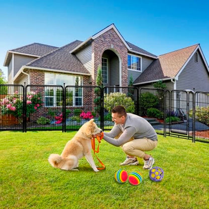 Garden Fencing 36 Inch High, 8 Panels Total 17.7 Ft(L) Wide Door Low Threshold Dog Fence, Black Heavy Duty Garden Fence with Gate, Fencing for Garden Beds, Dog Fence Outdoor for Yard - size: 36in(H)×18ft(L) 8 panels